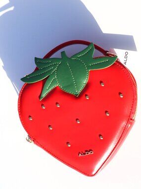 NWT ALDO Red Strawberry Shaped Crossbody Bag with Green Leaf Accent Bnwt EL